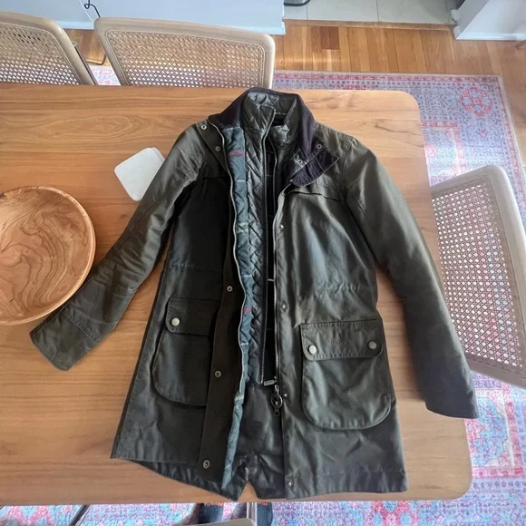 Barbour Dark Green Utility Jacket with Fur Trim - Picture 3 of 7
